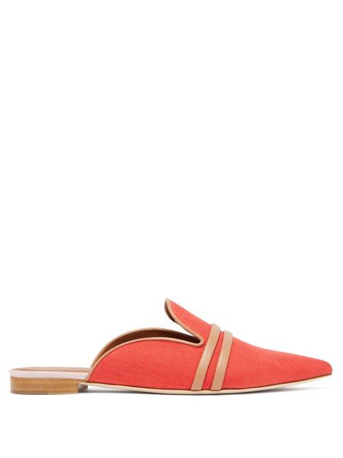 Matchesfashion.com Malone Souliers - Hermione Backless Linen Loafers - Womens - Red