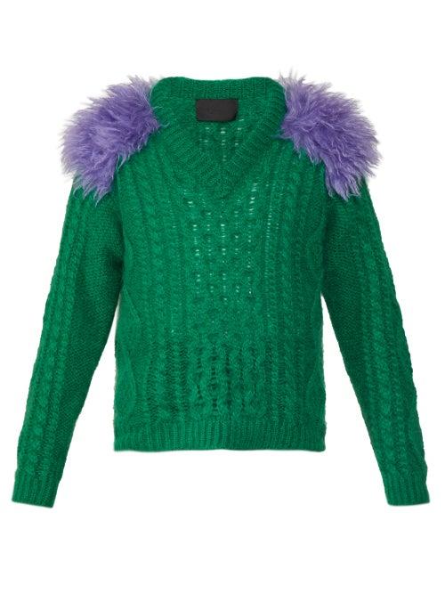 Matchesfashion.com Prada - Contrast Panel Cable Knit Sweater - Mens - Green