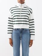 Frame - Half-zip Striped Cotton-jersey Cropped Sweatshirt - Womens - White Green