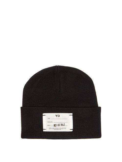 Matchesfashion.com Y-3 - Logo Label Ribbed Cotton Beanie Hat - Mens - Black