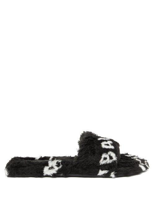 Matchesfashion.com Balenciaga - Logo-print Faux-fur Slides - Womens - Black White