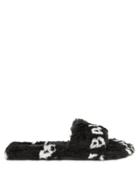Matchesfashion.com Balenciaga - Logo-print Faux-fur Slides - Womens - Black White