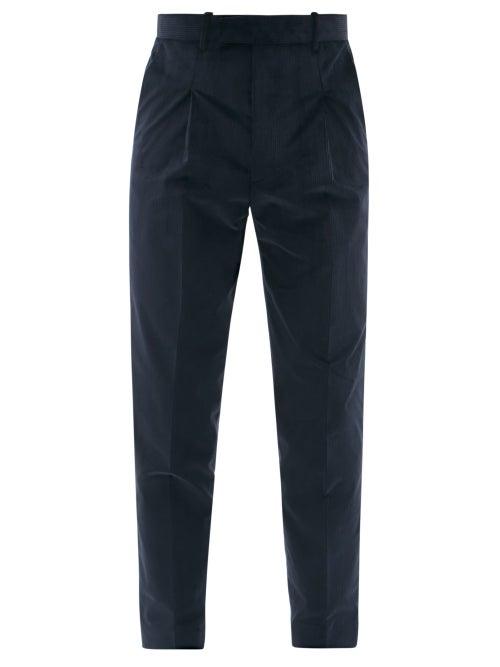 Mens Rtw Paul Smith - Pleated Cotton-blend Corduroy Trousers - Mens - Navy
