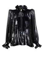 Matchesfashion.com Saint Laurent - Exaggerated Shoulder Metallic Velvet Blouse - Womens - Black