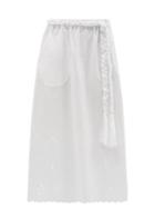Ladies Beachwear Belize - Amia Belted Broderie-anglaise Cotton Midi Skirt - Womens - White