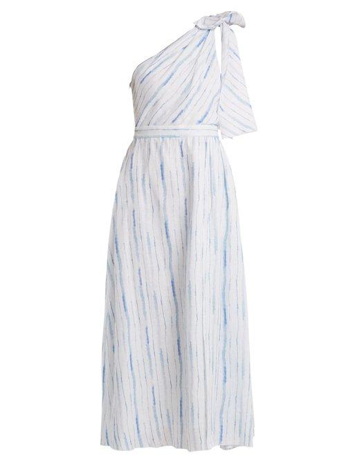 Matchesfashion.com Gl Hrgel - One Shoulder Striped Linen Dress - Womens - Blue Stripe