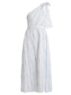 Matchesfashion.com Gl Hrgel - One Shoulder Striped Linen Dress - Womens - Blue Stripe