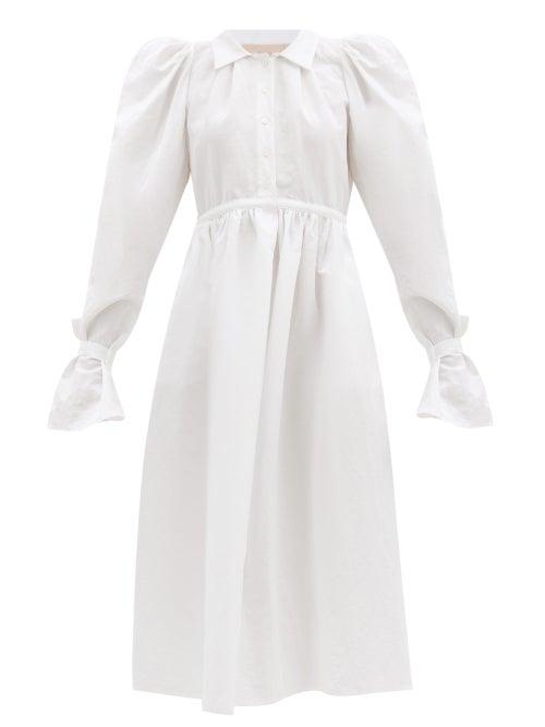 Matchesfashion.com Brock Collection - Romilda Balloon-sleeved Cotton-blend Midi Dress - Womens - White