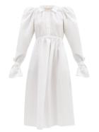 Matchesfashion.com Brock Collection - Romilda Balloon-sleeved Cotton-blend Midi Dress - Womens - White