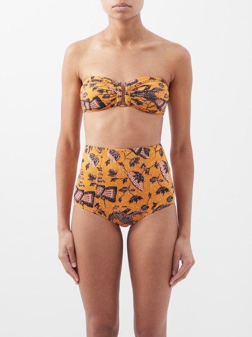Ulla Johnson - Floral-print Bandeau Bikini Top - Womens - Orange Print