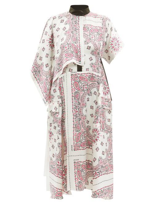 Sacai - Bandana-print Satin Midi Dress - Womens - White Multi