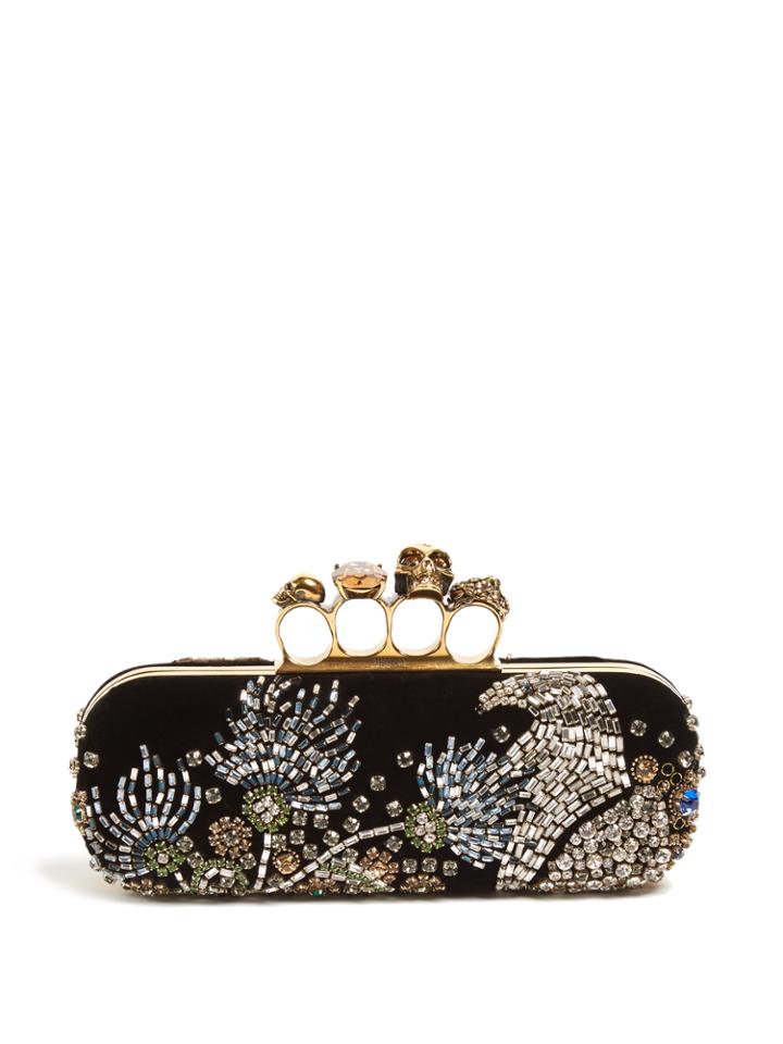 Alexander Mcqueen Crystal-embellished Velvet Knuckle Clutch