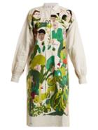Matchesfashion.com Kilometre Paris - Place Monge Embroidered Linen Shirtdress - Womens - White Multi