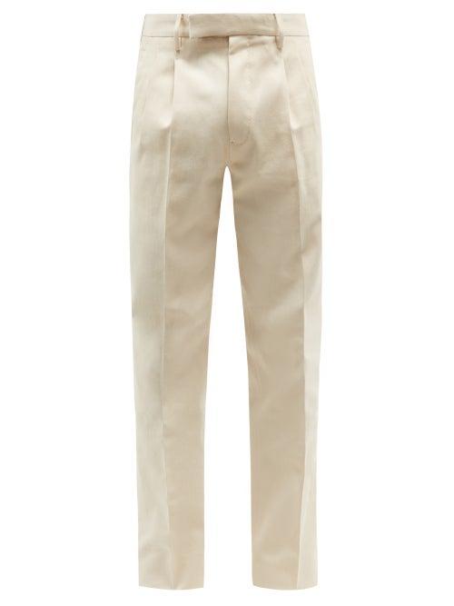 Ermenegildo Zegna - Pleated Cotton-blend Twill Trousers - Mens - Cream