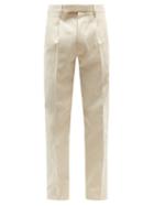 Ermenegildo Zegna - Pleated Cotton-blend Twill Trousers - Mens - Cream