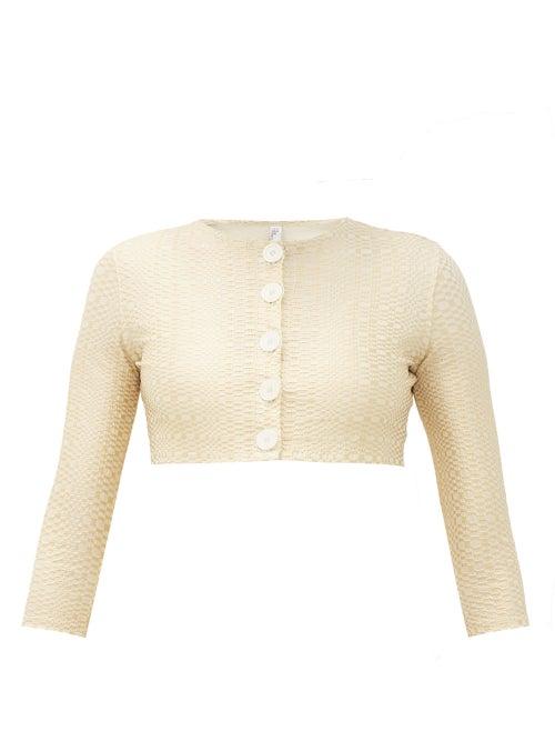 Matchesfashion.com Lisa Marie Fernandez - Cropped Seersucker Cardigan Cover Up - Womens - Cream Gold