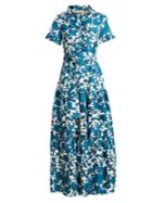 La Doublej Editions Long & Sassy Lilium Blu-print Ruffled Silk Dress