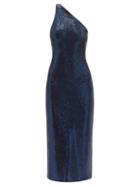 Dodo Bar Or - Lima One-shoulder Sequinned-jersey Midi Dress - Womens - Dark Blue