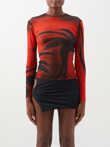 Louisa Ballou - Queen Print Mesh Top - Womens - Black Red