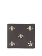 Matchesfashion.com Gucci - Bee Print Bi Fold Grained Leather Wallet - Mens - Black Multi