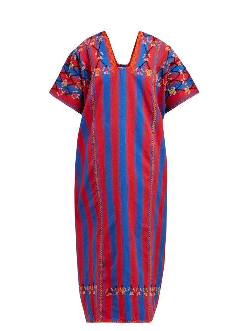 Matchesfashion.com Pippa Holt - No.132 Embroidered Striped Cotton Kaftan - Womens - Navy Multi