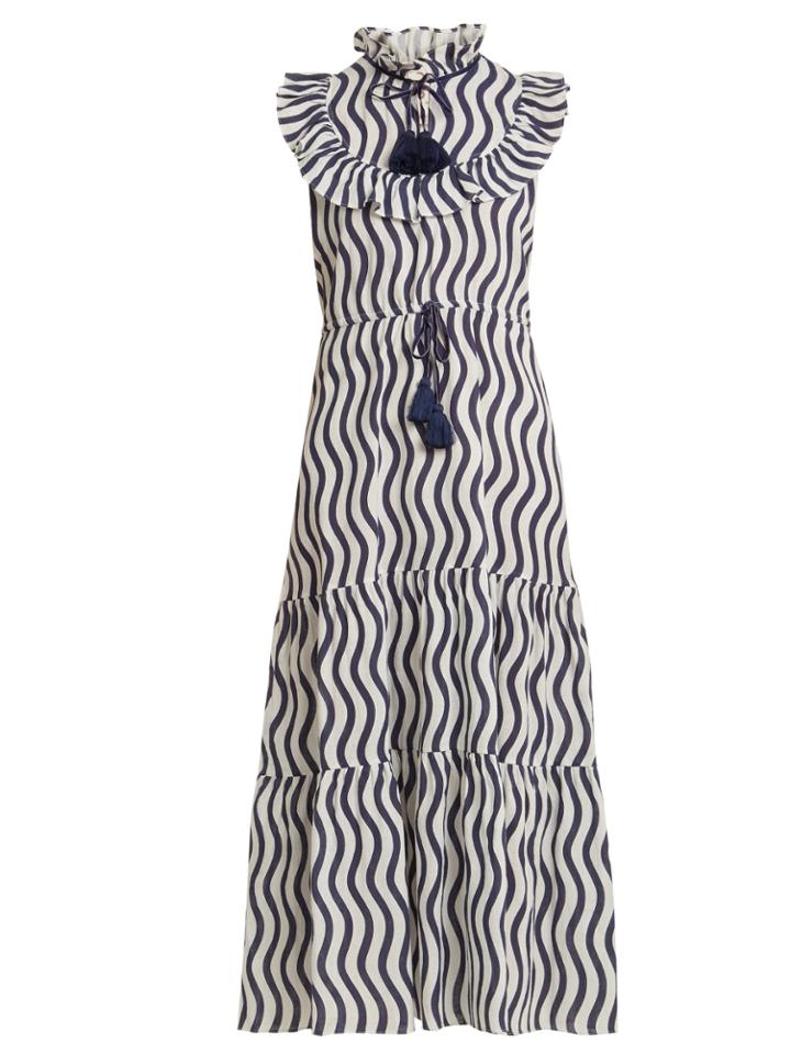 Figue Lila Wave-print Ruffle-trim Cotton Dress