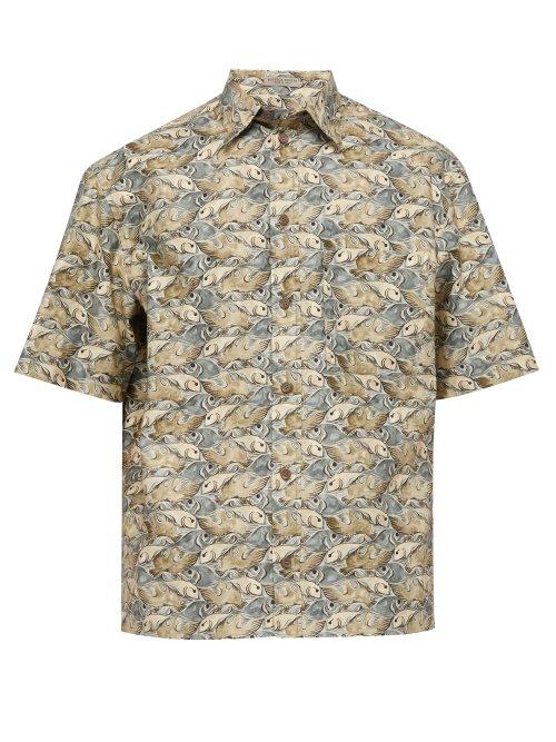 Matchesfashion.com Bottega Veneta - Fish Puzzle Print Cotton Shirt - Mens - Beige