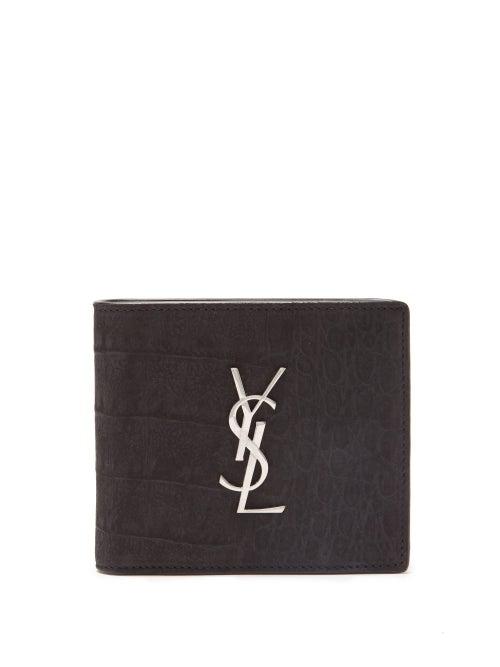 Matchesfashion.com Saint Laurent - Ysl-monogram Crocodile-effect Leather Wallet - Mens - Black