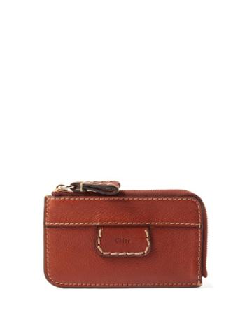 Chlo - Edith Zipped Grained-leather Cardholder - Womens - Dark Red