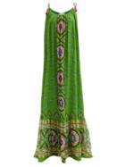 Saloni - Edie Printed Silk Dress - Womens - Green