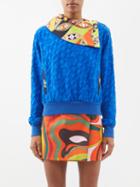 Pucci - Silk-trimmed Logo-jacquard Cotton-terry Sweatshirt - Womens - Blue