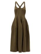 Matchesfashion.com Brock Collection - Riana Scoop-neck Cotton-bend Dress - Womens - Khaki