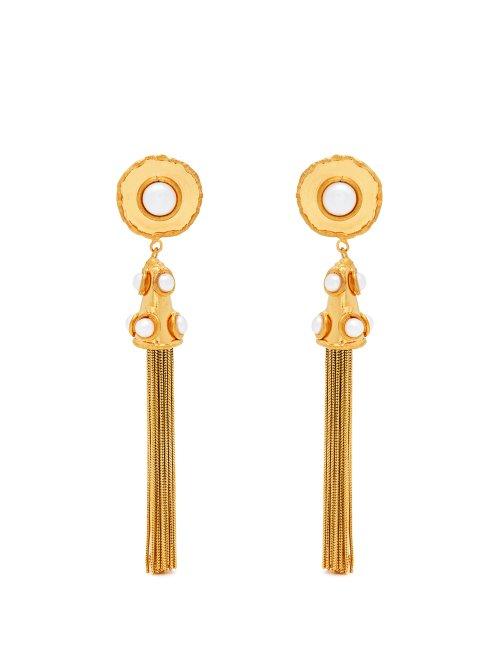Matchesfashion.com Sylvia Toledano - Pompom Faux Pearl Tassel Drop Earrings - Womens - Gold