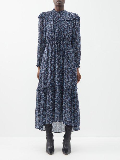 Cefinn - The Isla Floral-print Chiffon Dress - Womens - Blue