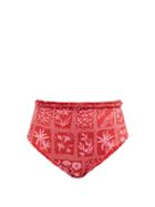 Agua By Agua Bendita - Nopal Recycled-fibre High-rise Bikini Briefs - Womens - Red Print