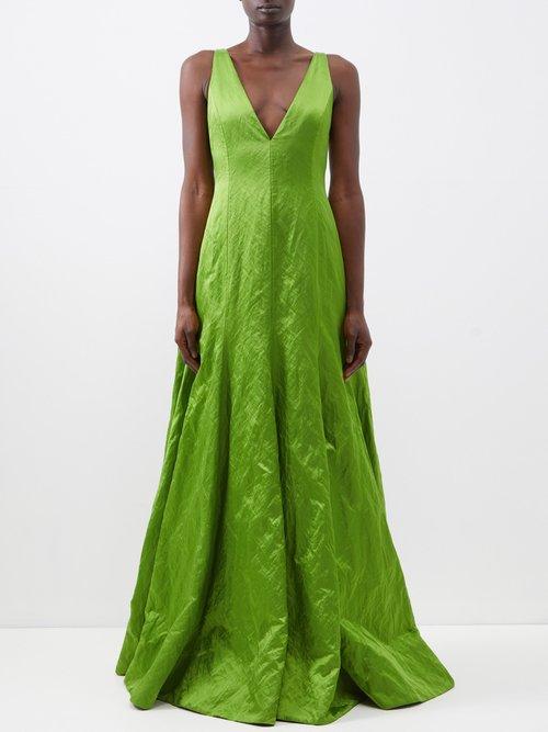 Erdem - Valerie V-back Satin Gown - Womens - Green