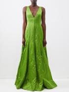 Erdem - Valerie V-back Satin Gown - Womens - Green