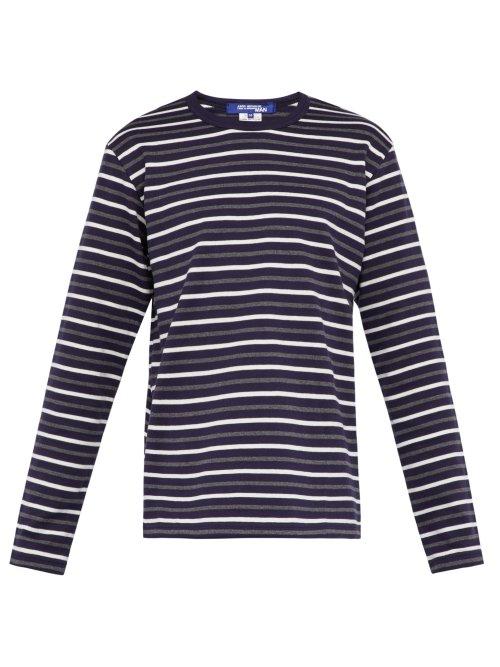 Matchesfashion.com Junya Watanabe - Striped Cotton Jersey Long Sleeved Top - Mens - Navy Multi