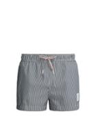 Matchesfashion.com Thom Browne - Striped Seersucker Swim Shorts - Mens - Navy
