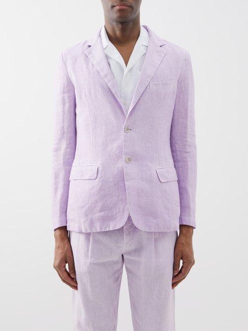 120 Lino 120% Lino - Single-breasted Linen-hopsack Jacket - Mens - Pink