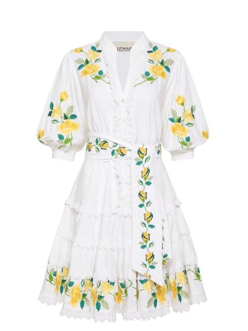 Ale Mais - Rosa Floral-embroidered Mini Dress - Womens - Ivory