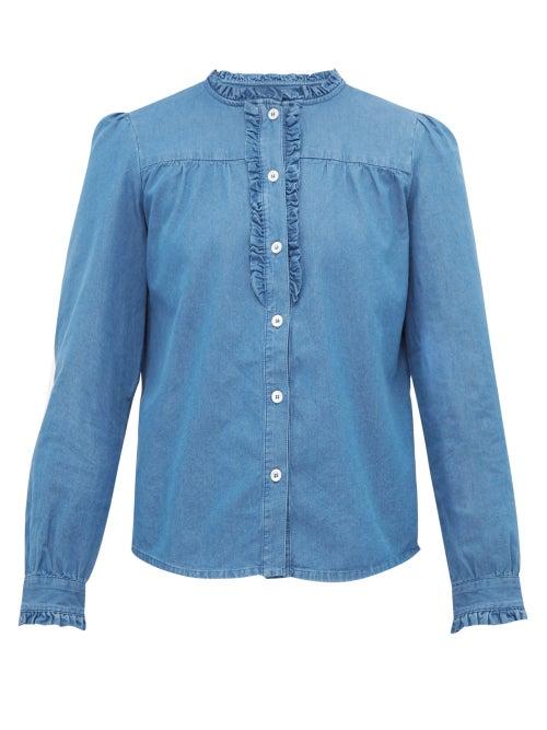 Matchesfashion.com A.p.c. - Zola Ruffle Trimmed Cotton Chambray Shirt - Womens - Blue