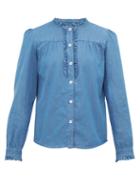 Matchesfashion.com A.p.c. - Zola Ruffle Trimmed Cotton Chambray Shirt - Womens - Blue