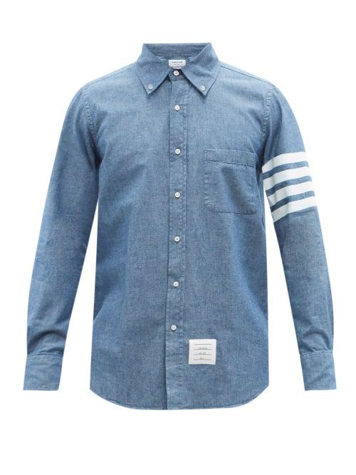 Mens Rtw Thom Browne - 4-bar Cotton-chambray Shirt - Mens - Blue