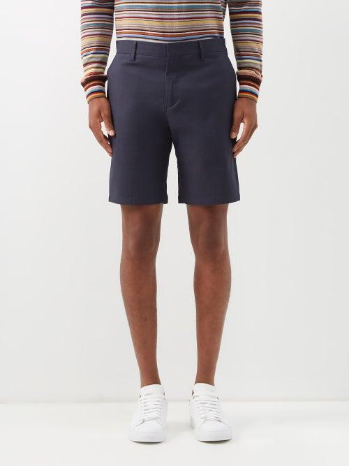 Paul Smith - Flat-front Organic Cotton-twill Shorts - Mens - Navy