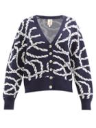Joostricot - Rope-jacquard Silk-blend Cardigan - Womens - Navy White