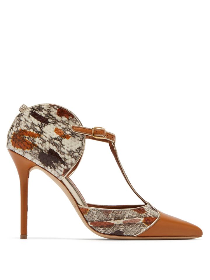 Malone Souliers Imogen T-bar Snakeskin And Leather Pumps