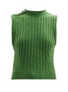 Ganni - Crystal-button Ribbed-knit Sleeveless Sweater - Womens - Green