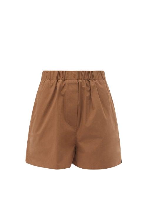 The Frankie Shop - Lui Organic Cotton-poplin Boxer Shorts - Womens - Brown