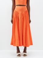 Aje - Yves Pleated Linen-blend Skirt - Womens - Orange